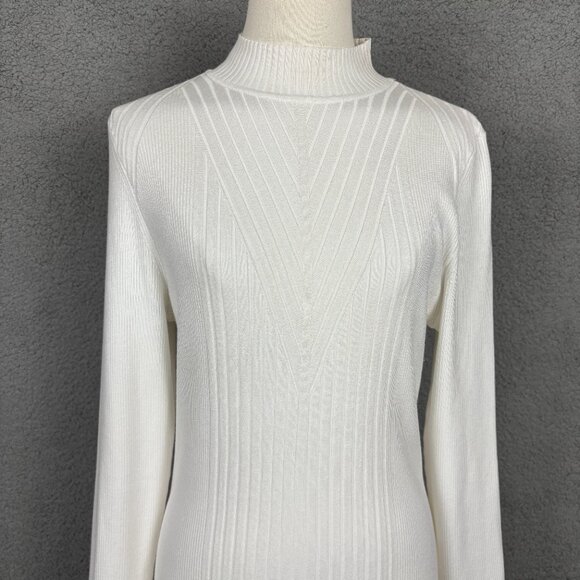 I.n.c. International Concepts Womens Detail Ribbed Mock Neck Sweater White Large - Picture 2 of 11